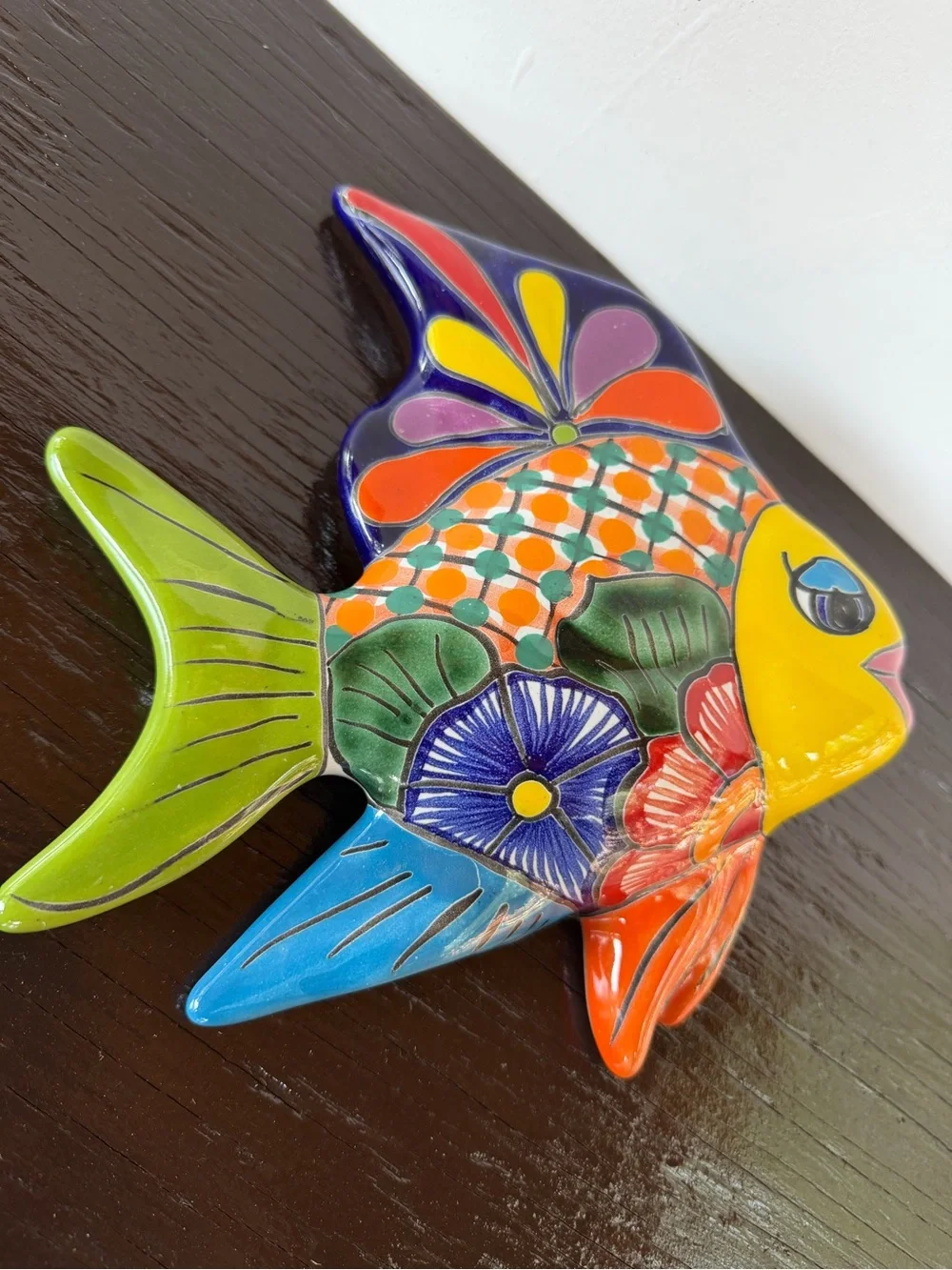 Hand-Painted Colorful Talavera  Fish Wall Décor - Yellow & Multicolor